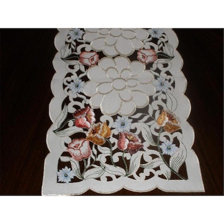 Fastfood LY0046-16-2PK 16 in. Embroidered Tulips Cutwork Doilies, Ivory FA2570254